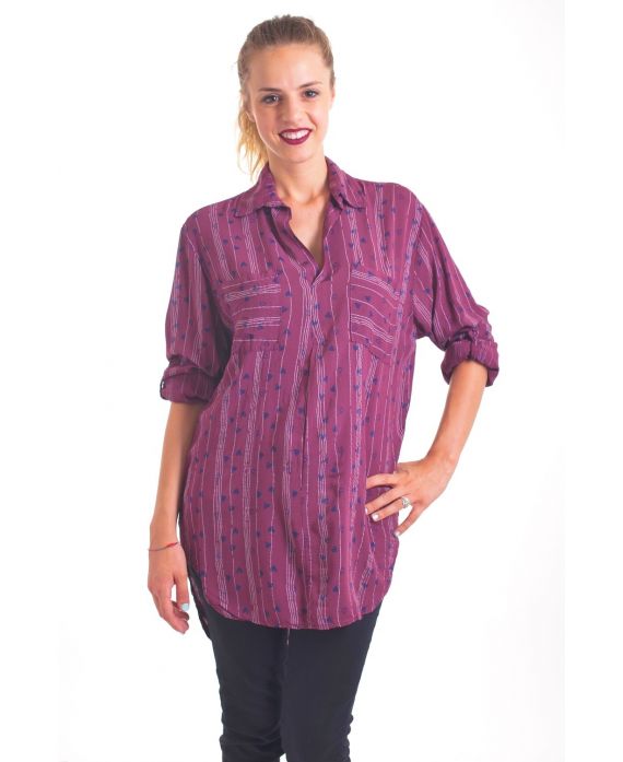 CHEMISE MOTIF CŒUR 4038 BORDEAUX