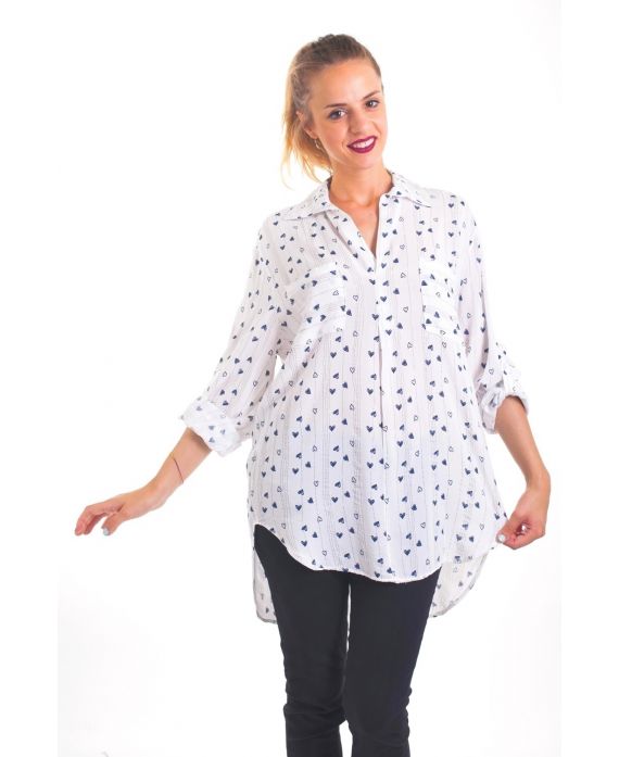SHIRT HEART MOTIF 4038 WHITE
