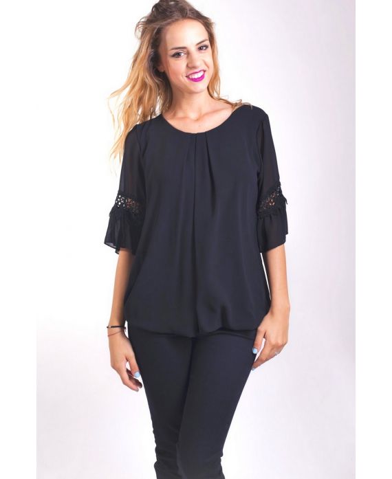 BLOUSE MANCHES DENTELLES 4000 NOIR