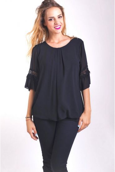 BLOUSE MANCHES DENTELLES 4000 NOIR