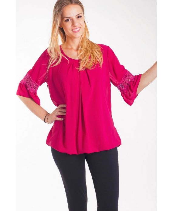 BLOUSE MANCHES DENTELLES 4000 BORDEAUX