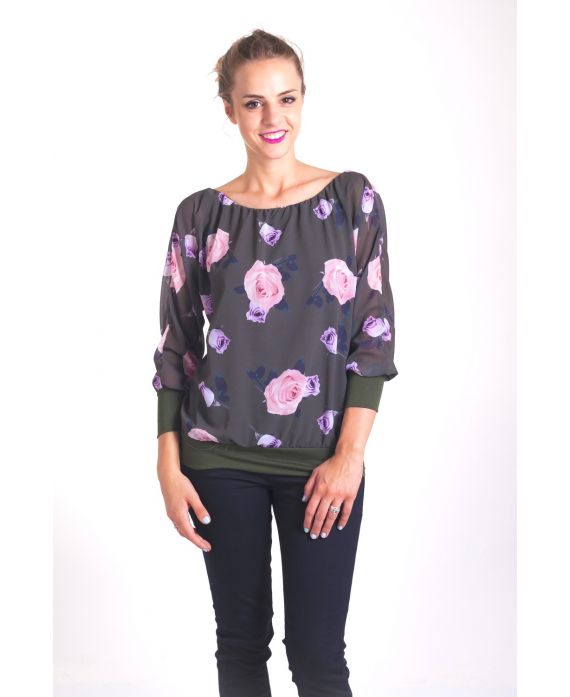 BLOUSE BLOEMEN 4015 MILITAIRE GROEN