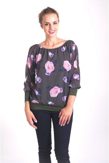 BLOUSE BLOEMEN 4015 MILITAIRE GROEN