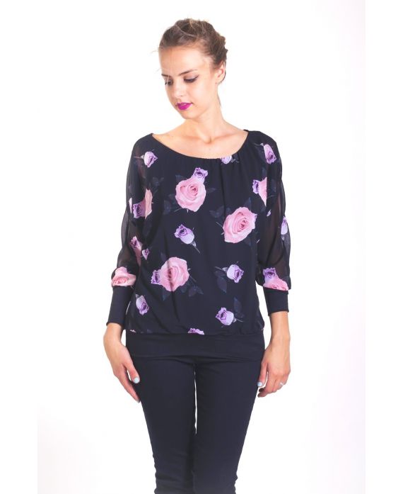 BLOUSE BLOEMEN 4015 ZWART