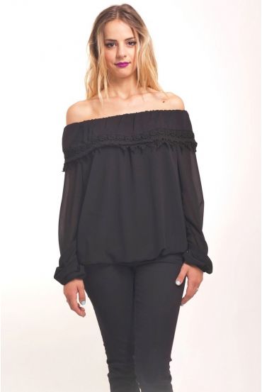 BLOUSE EPAULES DENUDEES 4003 NOIR