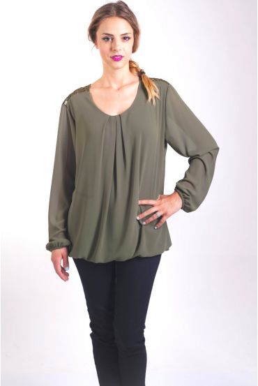BLOUSE BACK LACE 4005 MILITARY GREEN