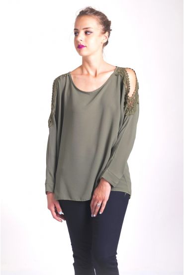 BLOUSE EPAULES DENUDEES 4042 VERT MILITAIRE