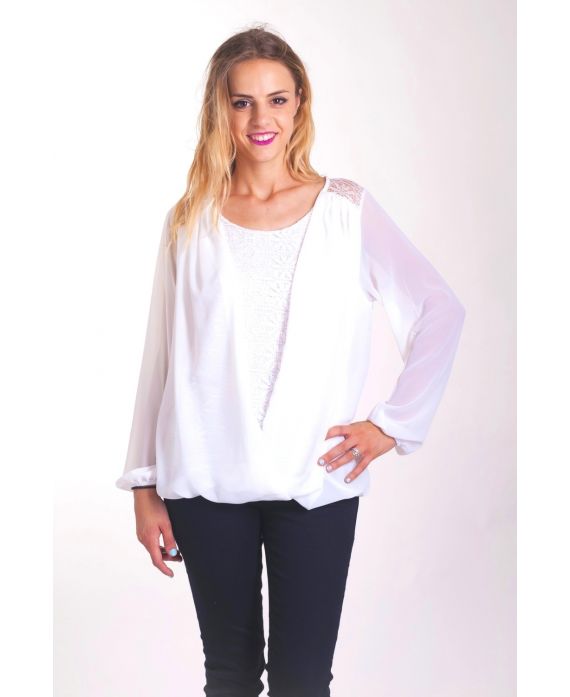 BLOUSE DRAPEE DENTELLE 4043 BLANC