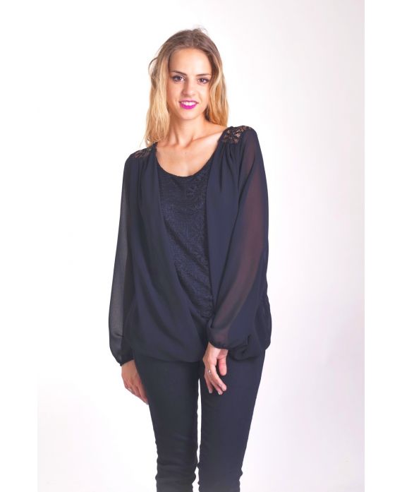 BLOUSE DRAPEE DENTELLE 4043 NOIR