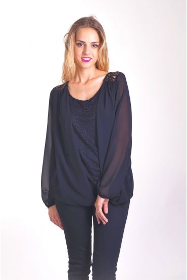 BLOUSE DRAPEE DENTELLE 4043 NOIR