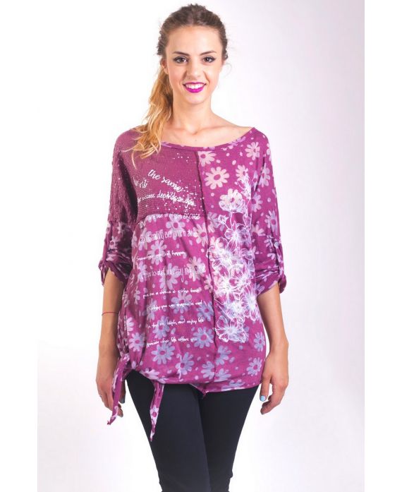 T-SHIRT MIX MATIERES 4047 BORDEAUX