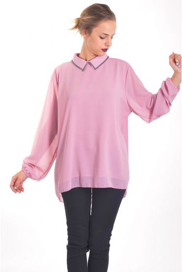 BLOUSE COL CLAUDINE STRASS 4051 ROZE