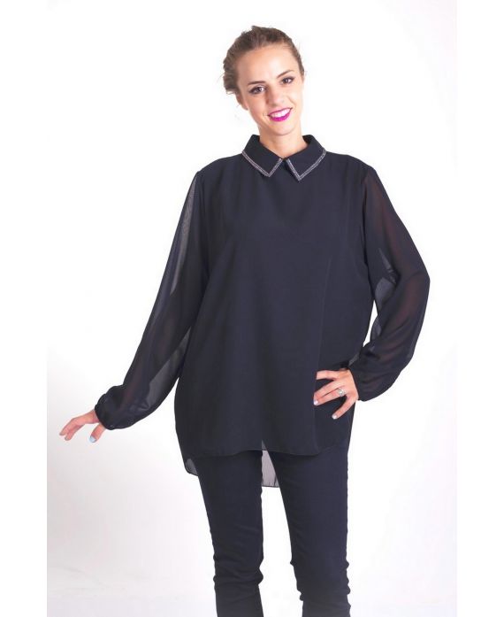 BLOUSE COL CLAUDINE STRASS 4051 NOIR