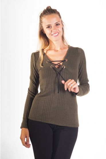 PULL A LACETS 4065 VERT MILITAIRE