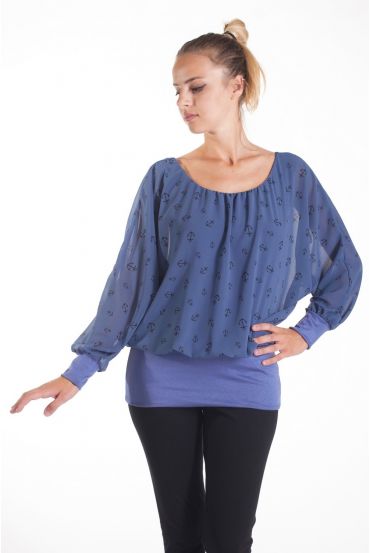 TOP VOILAGE IMPRIME 4077 BLEU