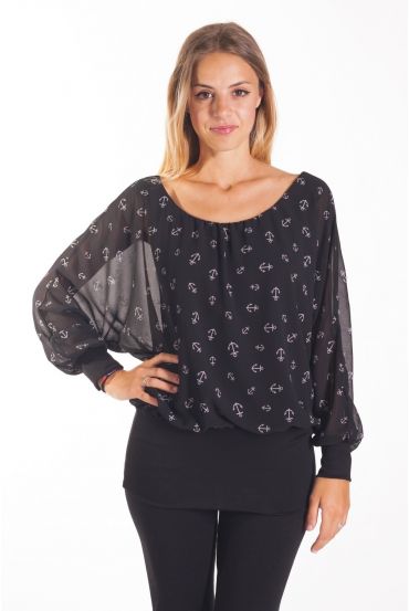 TOP VOILAGE IMPRIME 4077 NOIR