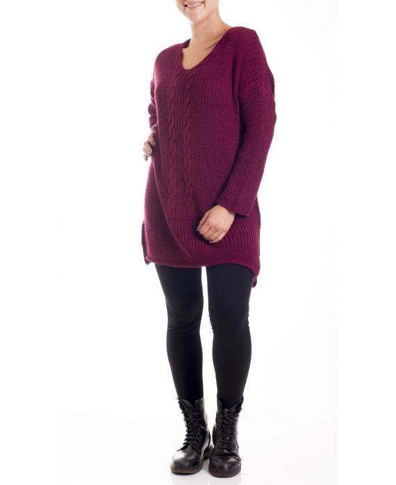 LARGE SIZE SWEATER LONG TWISTS 4195 BORDEAUX