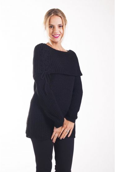 SWEATER MOHAIR COLLAR FALLING 4225 BLACK