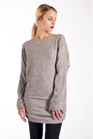 SWEATER TUNIC RIVETS 4243 BEIGE