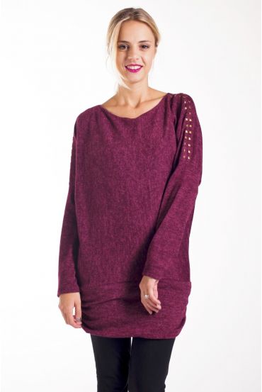 SWEATER TUNIC RIVETS 4243 BORDEAUX