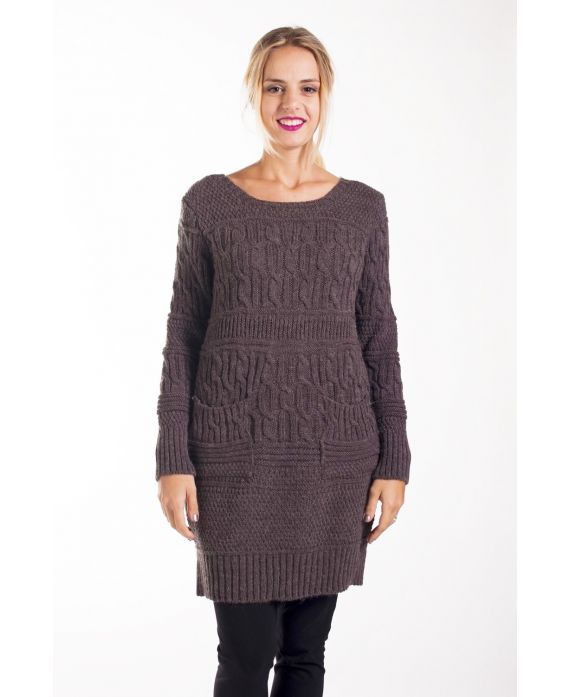 SWEATER DRESS 2 MESH POCKETS 4269 TAUPE