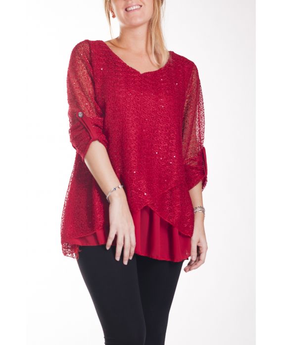 GRANDE TAILLE TUNIQUE PAILLETTES 4250 ROUGE www.grossiste pret a porter