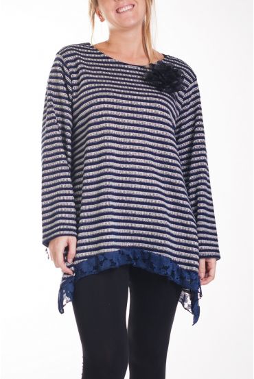LARGE SIZE SWEATER TUNIC LACE 4258 NAVY BLUE