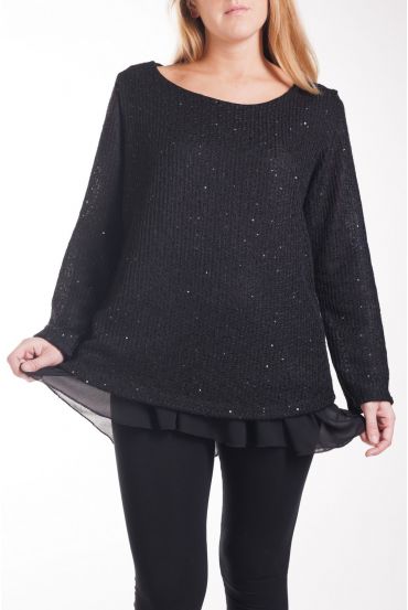 LARGE SIZE SWEATER TUNIC SUPERPOSEE 4252 BLACK