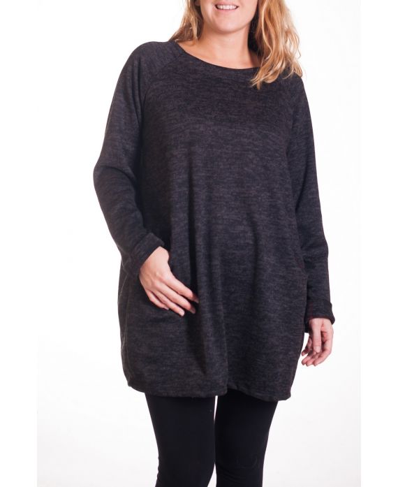 LARGE SIZE SWEATER TUNIC 2 POCKETS 4283 BLACK