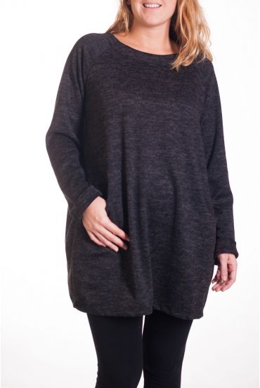 LARGE SIZE SWEATER TUNIC 2 POCKETS 4283 BLACK