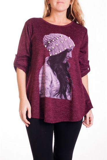 LARGE SIZE SWEATER PRINT WIFE 4344 BORDEAUX