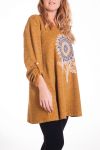 LARGE SIZE SWEATER PRINT FLOWER 4342 MUSTARD