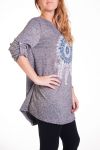LARGE SIZE SWEATER PRINT FLOWER 4342 GREY