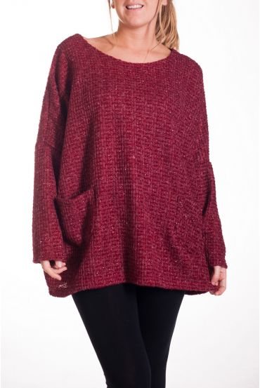 LARGE SIZE SWEATER TUNIC 2 POCKETS SHINY EFFECT 4335 BORDEAUX