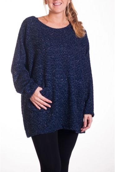 LARGE SIZE SWEATER TUNIC 2 POCKETS SHINY EFFECT 4335 NAVY