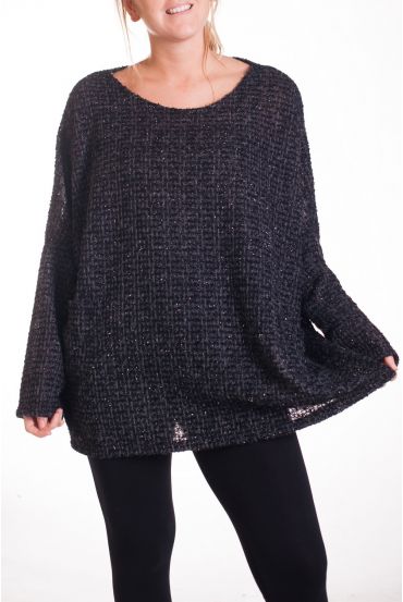 LARGE SIZE SWEATER TUNIC 2 POCKETS SHINY EFFECT 4335 BLACK