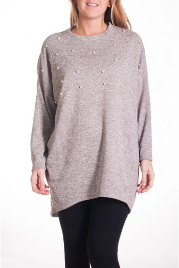 LARGE SIZE SWEATER TUNIC BEADS 4329 BEIGE