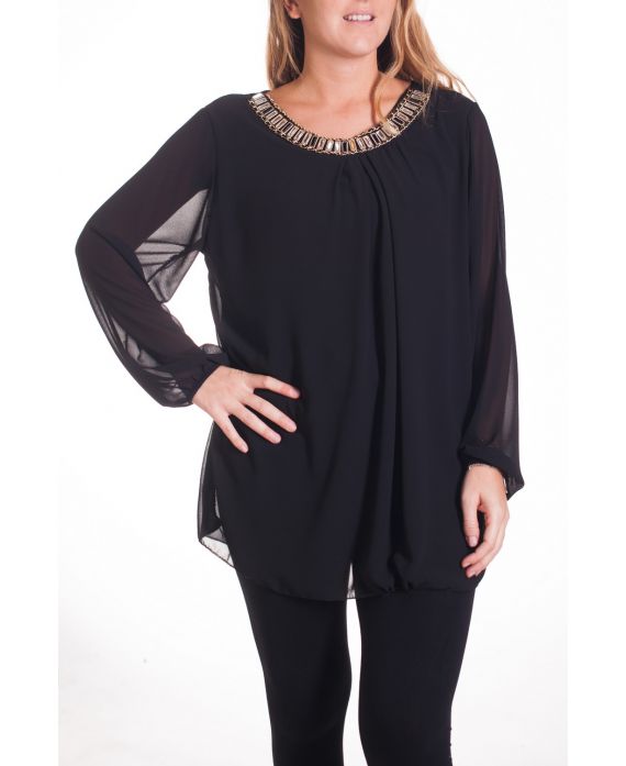 GRANDE TAILLE BLOUSE ENCOLURE FANTAISIE 4327 NOIR