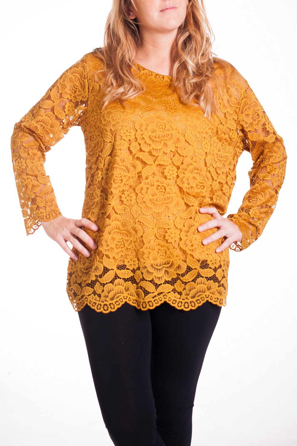 GRANDE TAILLE TUNIQUE DENTELLE 4314 MOUTARDE www.grossiste pret a porter
