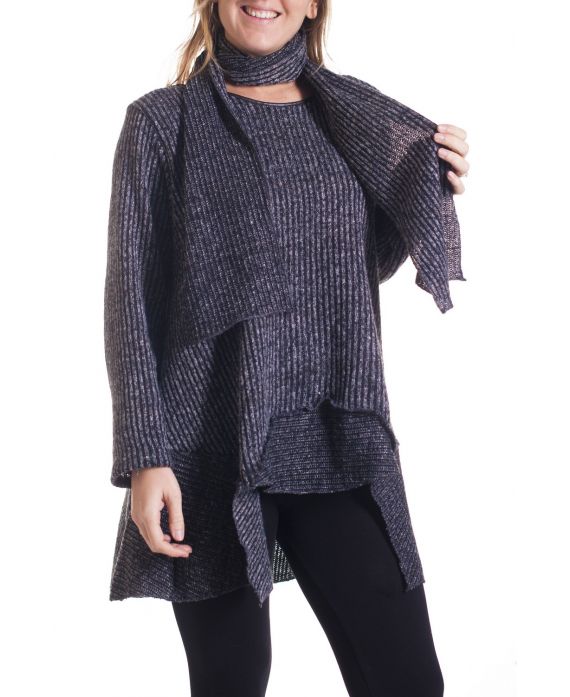 DI GRANDI DIMENSIONI MAGLIONE TUNICA + SCIARPA 4351 GRIGIO