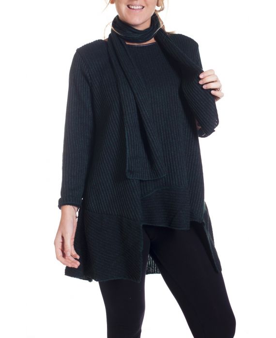 GRANDE TAILLE PULL TUNIQUE + ECHARPE 4351 VERT