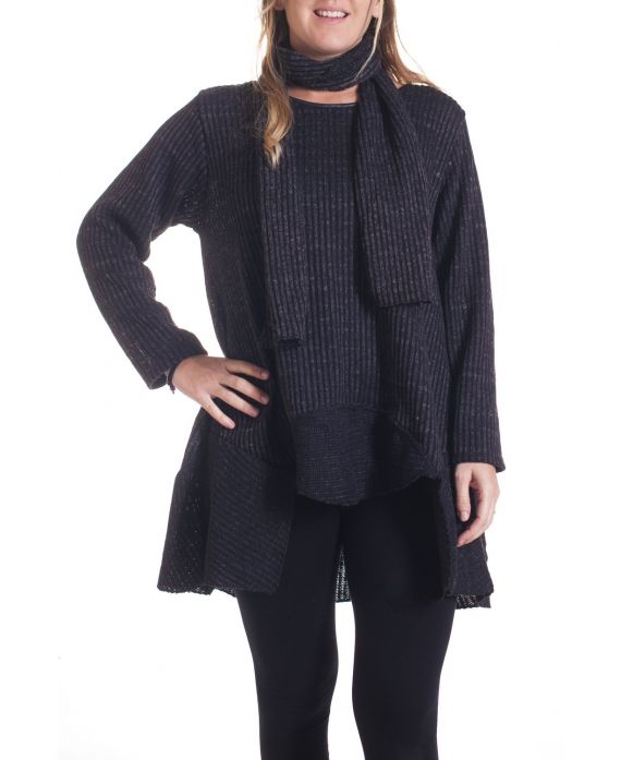 DI GRANDI DIMENSIONI MAGLIONE TUNICA + SCIARPA 4351 NERO