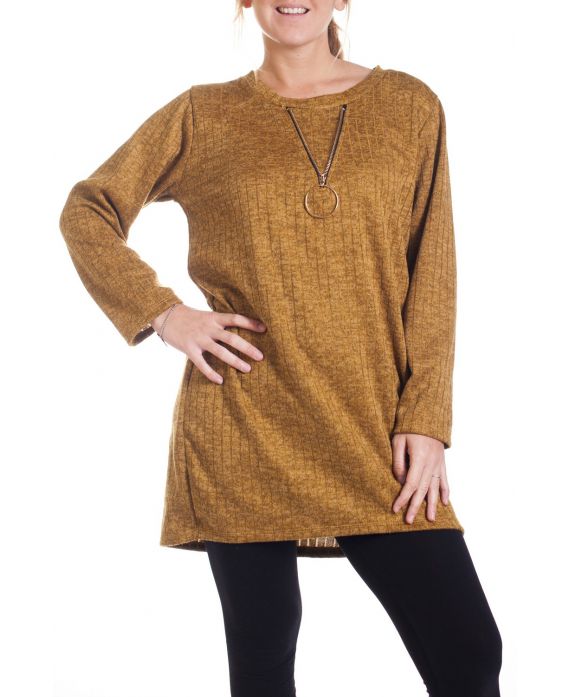 DI GRANDI DIMENSIONI-COLLO ZIP MOCK 4350 SENAPE