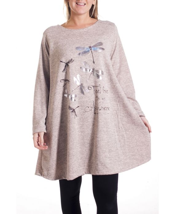 DI GRANDI DIMENSIONI MAGLIONE TUNICA LIBELLULA 4349 BEIGE