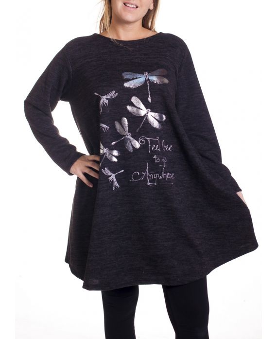 LARGE SIZE SWEATER TUNIC DRAGONFLY 4349 BLACK