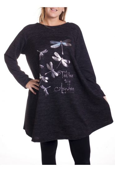 LARGE SIZE SWEATER TUNIC DRAGONFLY 4349 BLACK