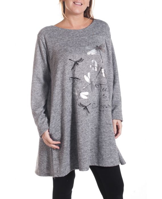 DI GRANDI DIMENSIONI MAGLIONE TUNICA LIBELLULA 4349 GRIGIO