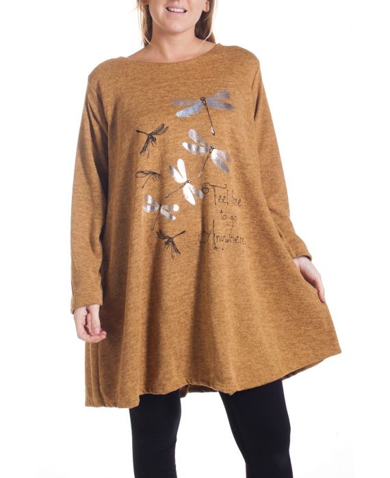 LARGE SIZE SWEATER TUNIC DRAGONFLY 4349 MUSTARD