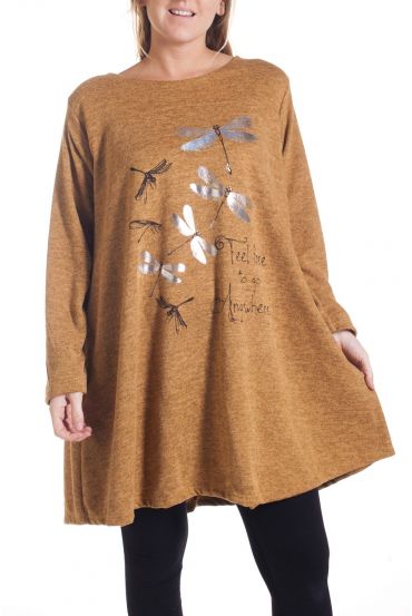 LARGE SIZE SWEATER TUNIC DRAGONFLY 4349 MUSTARD