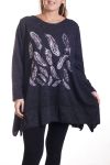 LARGE SIZE SWEATER TUNIC FEATHERS 4346 BLACK
